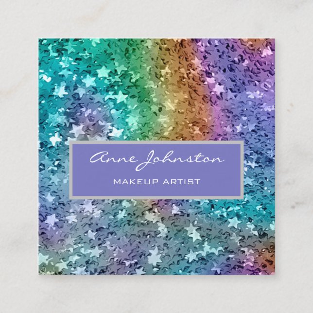 Carte De Visite Carré Maquillage Artiste Rainbow Star Parties scintillan (Devant)