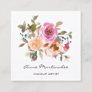 Carte De Visite Carré Maquillage Artiste rose et Pêche aquarelle florale