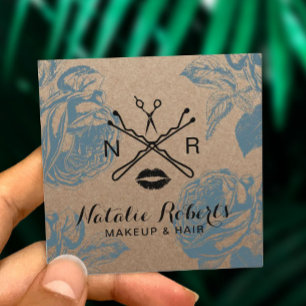 Carte De Visite Carré Maquillage Artiste Salon des cheveux Floral Rustiq