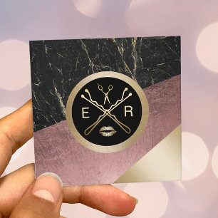 Carte De Visite Carré Maquillage Artiste Salon des cheveux Rose moderne 