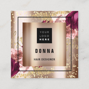 Carte De Visite Carré Maquillage Coiffure Beauté Logo QR CODE Rose Gold