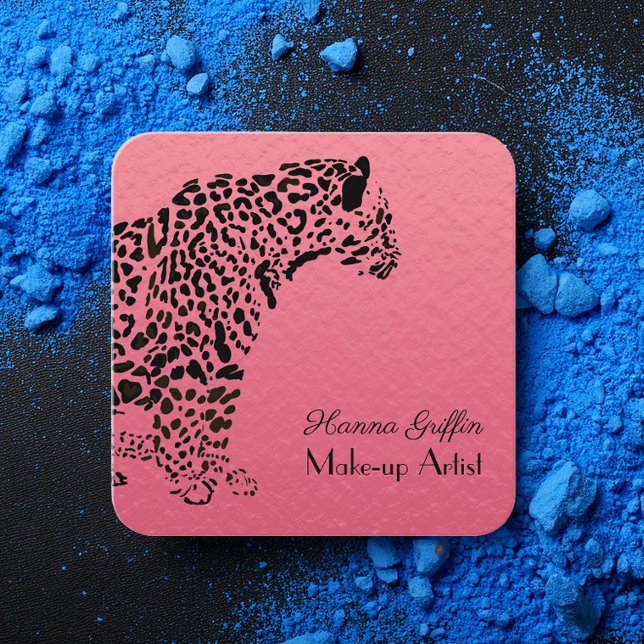 Carte De Visite Carré Maquillage élégant en jaguar rose et noir (Créateur téléchargé)