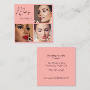 Carte De Visite Carré Maquillage élégant rose blush noir Script 3 Photo