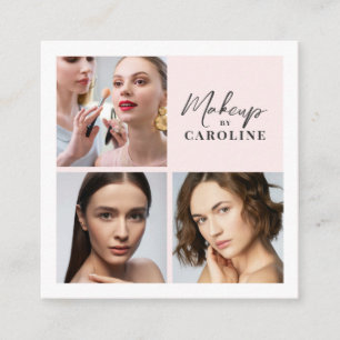 Carte De Visite Carré Maquillage photo écriture rose pastel