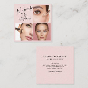 Carte De Visite Carré Maquillage photo élégant rose blush noir Script 3