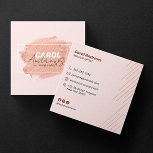 Carte De Visite Carré Maquilleuse Rose Marron Cils Sourcils Photo Salon