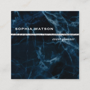 Carte De Visite Carré Marbre blanc bleu marine