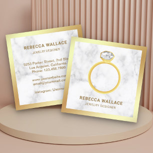 Carte De Visite Carré Marbre blanc Gold Diamant Solitaire Joaillier