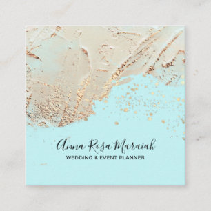 Carte De Visite Carré *~* Mariage élégant Aqua Gold Foil Parties scintil