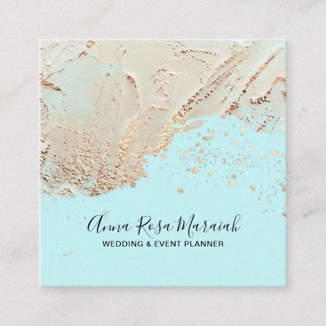 Carte De Visite Carré *~* Mariage élégant Aqua Gold Foil Parties scintil (Devant)