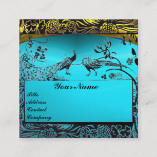 Carte De Visite Carré MARIAGE OISEAUX DE L'AMOUR MONOGRAMME Or Turquoise