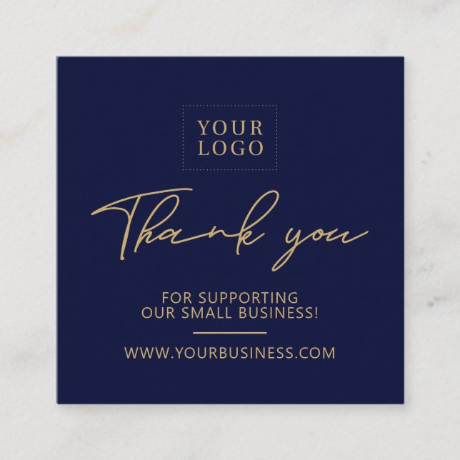 Carte De Visite Carré Marine Blue & Gold Business Logo Packaging Merci (Devant)
