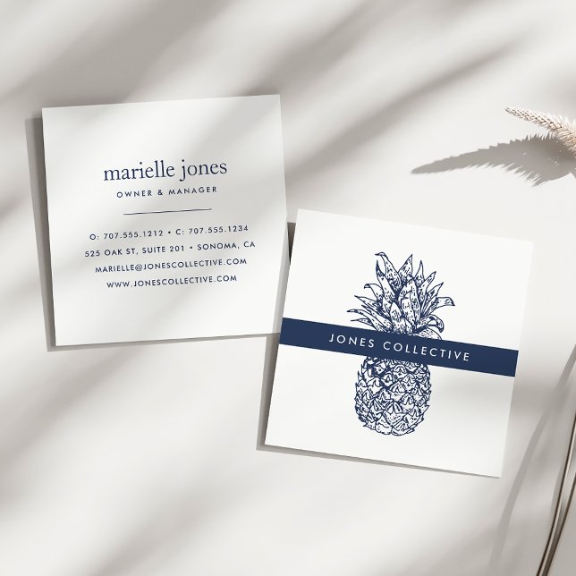Carte De Visite Carré Marine et ananas blanc (Créateur téléchargé)