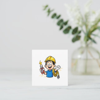 Carte De Visite Carré Mascotte Électricien Énergétique Foudre Dessin Ani