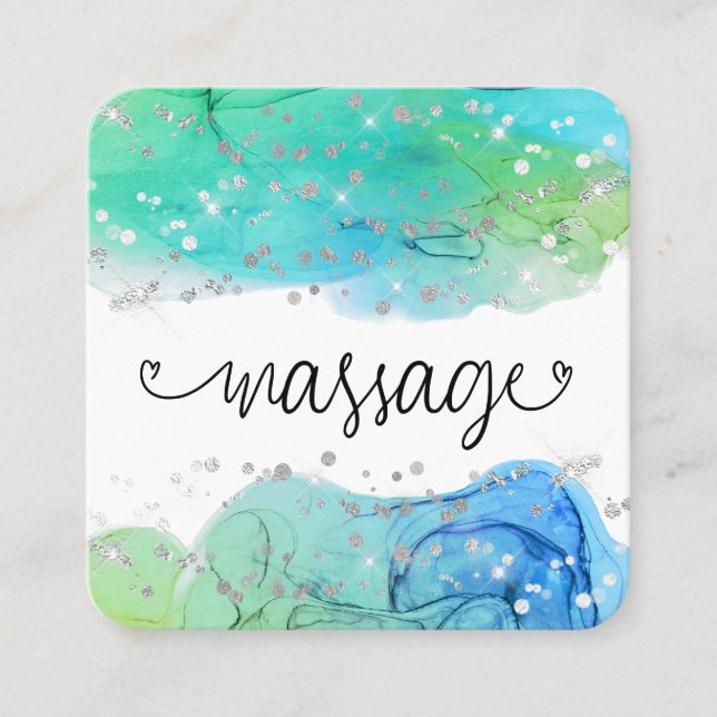 Carte De Visite Carré *~* Massage Thérapeute Parties scintillant Coeurs  (Devant)
