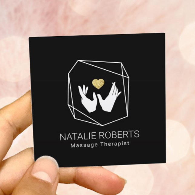 Carte De Visite Carré Massage Thérapie Healing Hands Or Coeur géométriqu (Créateur téléchargé)