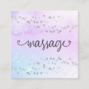 Carte De Visite Carré *~* Massage Thérapiste Pastel Rainbow Parties scin