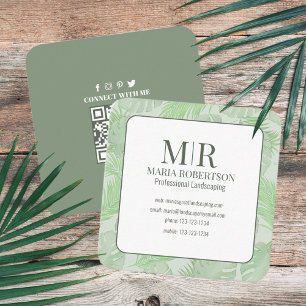 Carte De Visite Carré Me connecter QR Code Social Media Palm Feuilles