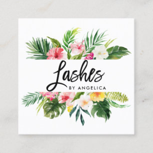 Carte De Visite Carré Mèches florales tropicales d'aquarelle de