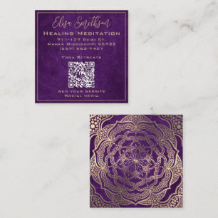 Carte De Visite Carré Médaille De Guérison De Reiki Or Et Violet Mandala