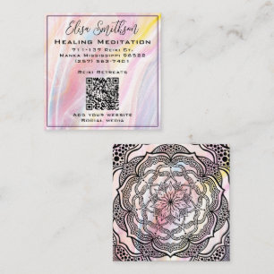 Carte De Visite Carré Médaille de guérison Mandala Reiki Pink Push Paste