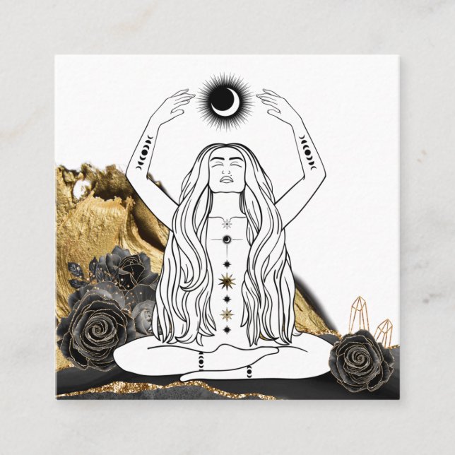 Carte De Visite Carré *~* Médaille Lune Rose déesse Black Gold  (Devant)