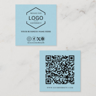 Carte De Visite Carré Médias sociaux minimaux modernes QR Code bleu clai