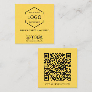 Carte De Visite Carré Médias sociaux minimaux modernes QR Code Jaune