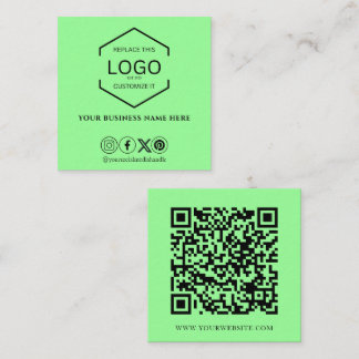 Carte De Visite Carré Médias sociaux minimaux modernes QR Code Lime Gree