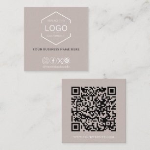 Carte De Visite Carré Médias sociaux minimaux modernes QR Code Taupe