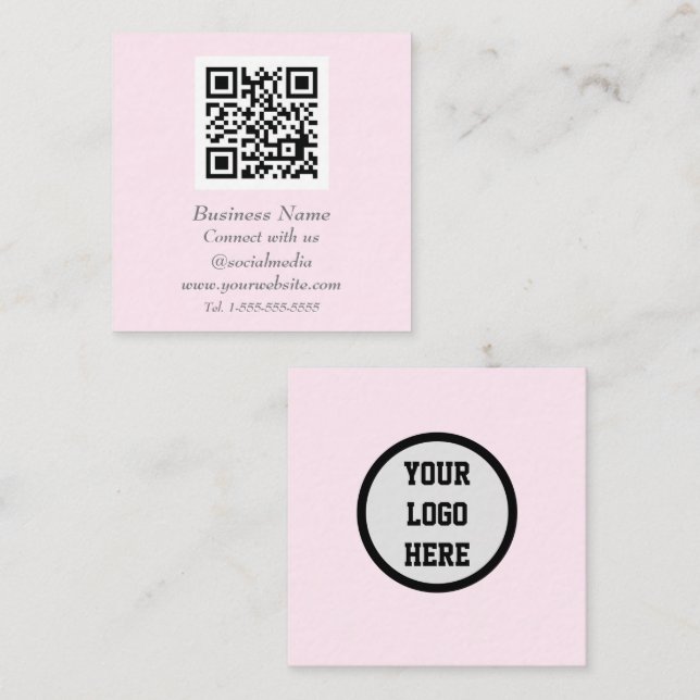 Carte De Visite Carré Médias sociaux professionnels QR Code scanner rose (Devant / Derrière)