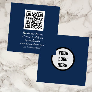 Carte De Visite Carré Médias sociaux QR Code scanner Marine Bleu