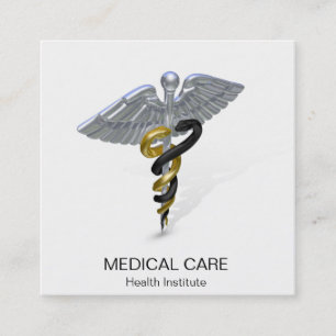Carte De Visite Carré Médicale Silver Caduceus Black Carré Carte de visi