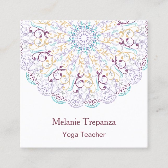 Carte De Visite Carré Méditation de Mandala yoga, fleur paisible (Devant)