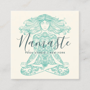 Carte De Visite Carré Méditation d'instructeur de yoga au henné ivoirien