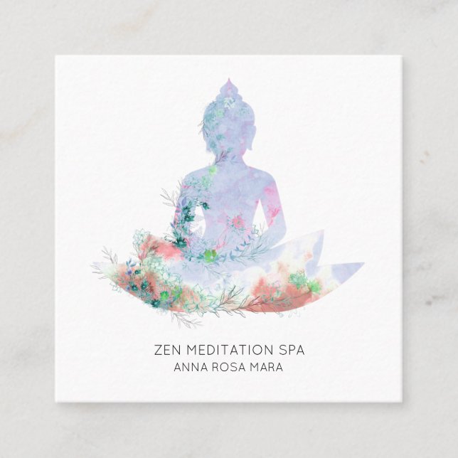 Carte De Visite Carré *~* Méditation du Bouddha de Lotus Fleurs QR AP33 (Devant)