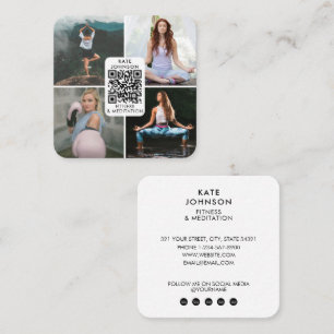 Carte De Visite Carré Méditation Fitness Yoga Custom 4 Photos QR Code