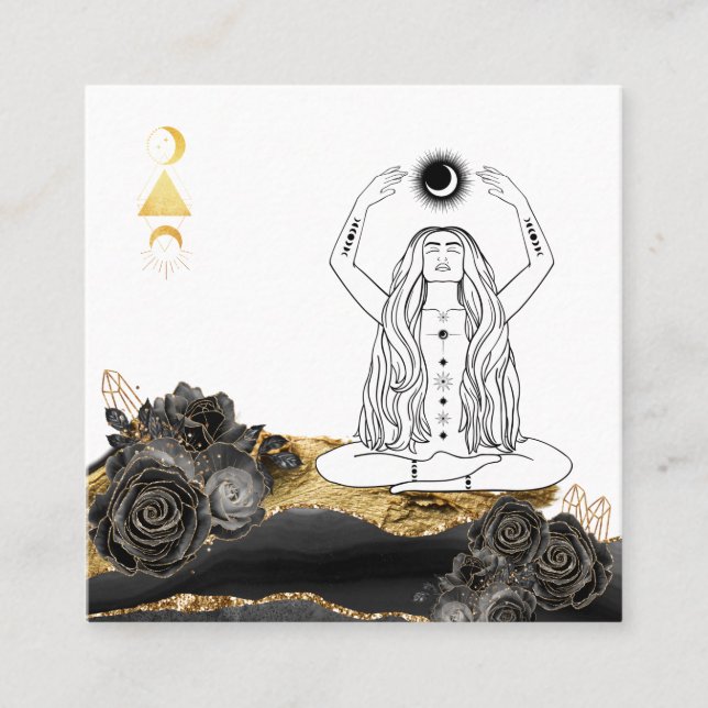 Carte De Visite Carré *~* Méditation Lune Luna Rose Boho déesse Yoga (Devant)