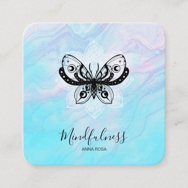 Carte De Visite Carré *~* Meditation Mindfulness Moth Yoga Butterfly  (Devant)
