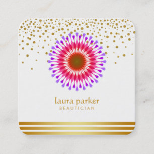 Carte De Visite Carré Méditation pourpre rose de yoga de confettis de