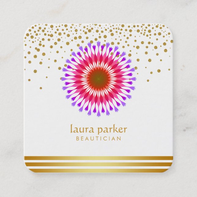 Carte De Visite Carré Méditation pourpre rose de yoga de confettis de (Devant)