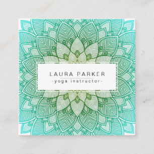 Carte De Visite Carré Méditation verte turquoise de yoga de mandala de