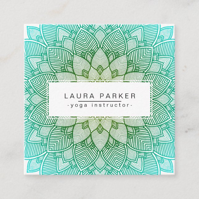 Carte De Visite Carré Méditation verte turquoise de yoga de mandala de (Devant)