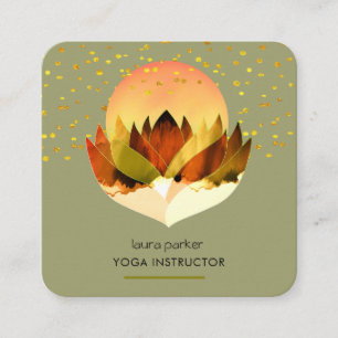 Carte De Visite Carré Méditation Yoga Green Lime Lotus Flower Massage