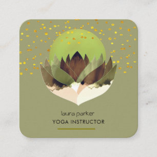 Carte De Visite Carré Méditation Yoga Green Lime Lotus Flower Massage