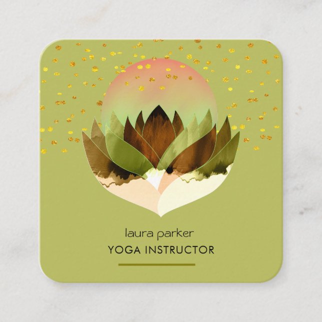 Carte De Visite Carré Méditation Yoga Green Lime Lotus Flower Massage (Devant)