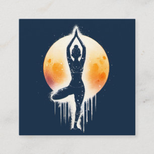 Carte De Visite Carré Méditation Yoga Instructeur Arbre Pose Pleine lune