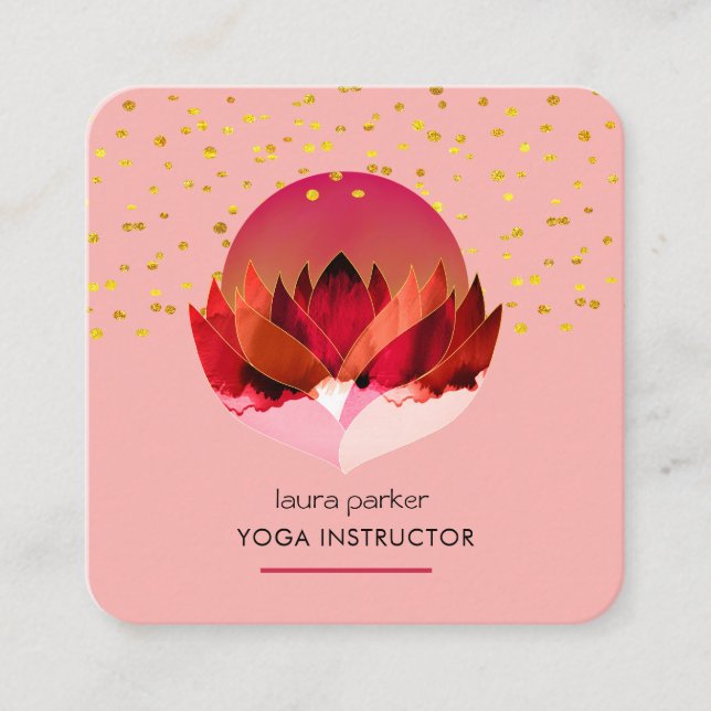 Carte De Visite Carré Méditation Yoga Lotus Fleur Massage Bien-être (Devant)
