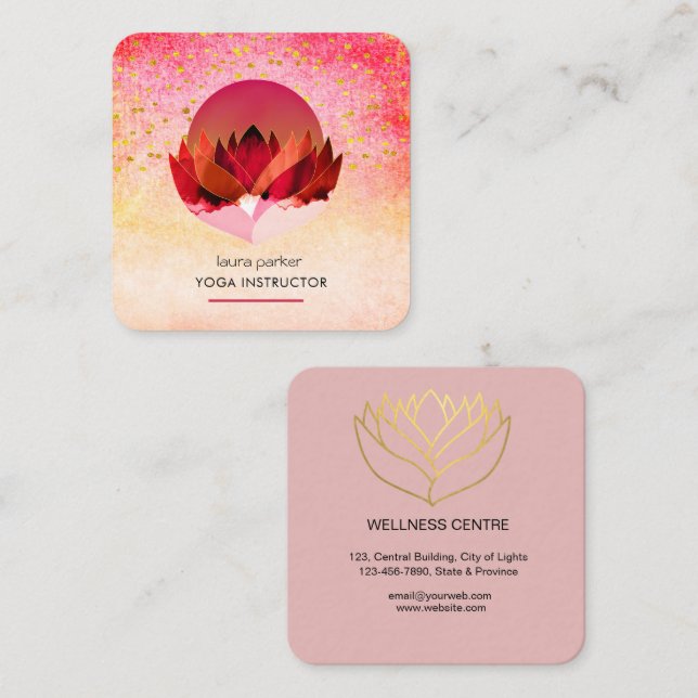 Carte De Visite Carré Méditation Yoga Lotus Fleur Massage Bien-être (Devant / Derrière)