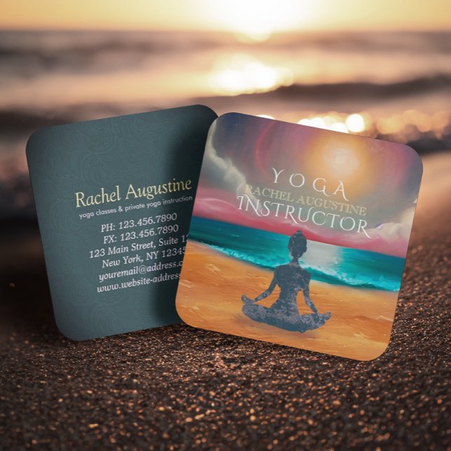 Carte De Visite Carré Méditation Yoga paisible Lune Sky Ocean Beach (Créateur téléchargé)